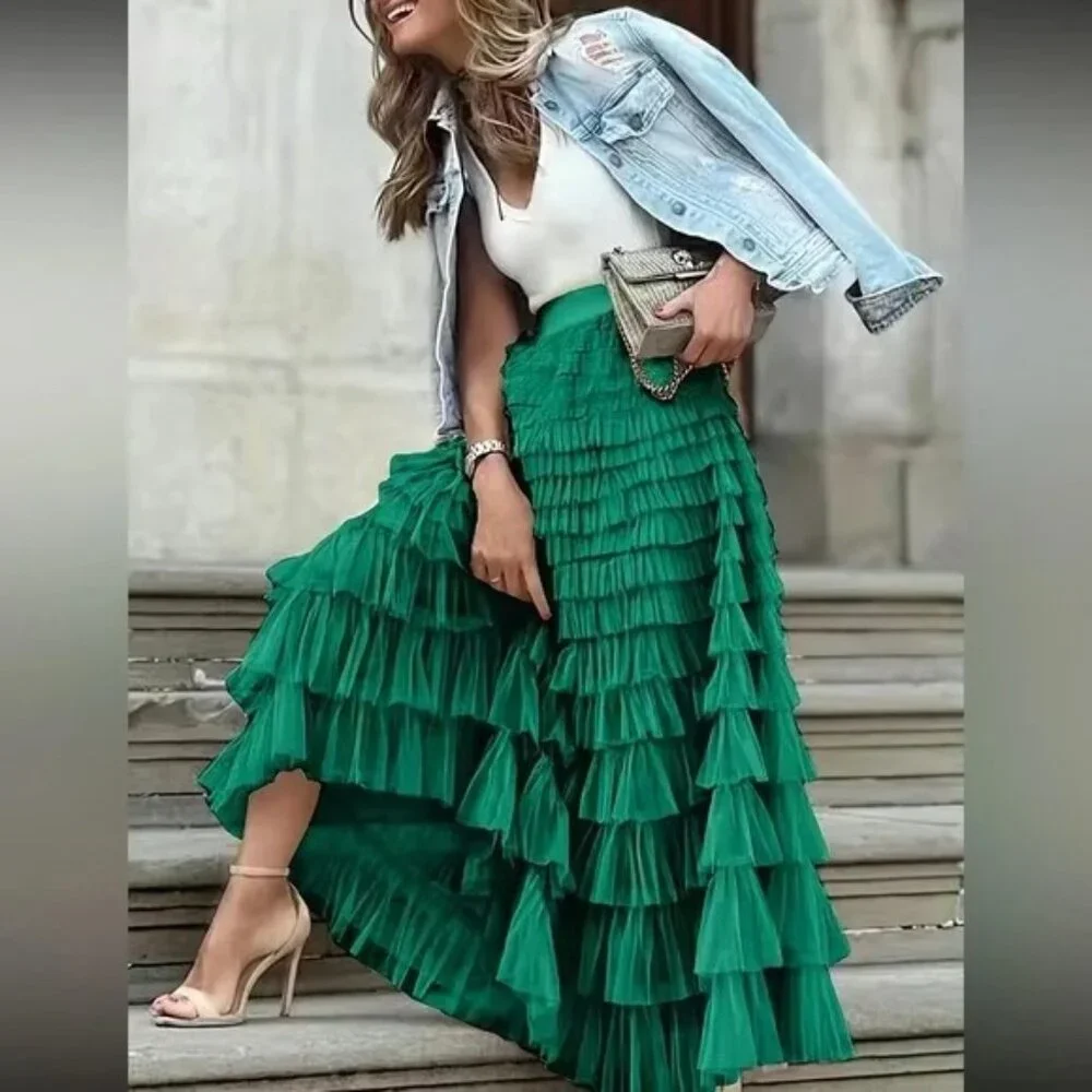 Luxe boho layered mesh maxi skirt - Picture 1 of 5